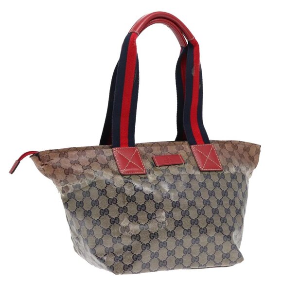 GUCCI GG Crystal Sherry Line Tote Bag Gold Red Navy 131230 Auth 92366 - Picture 1 of 15